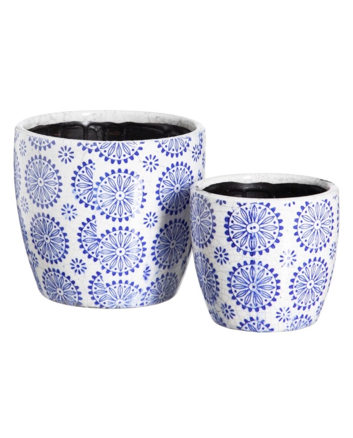 Set di vasi da fiori Azzurro Terracotta 19 x 19 x 17 cm Rotondo (2 Unità)