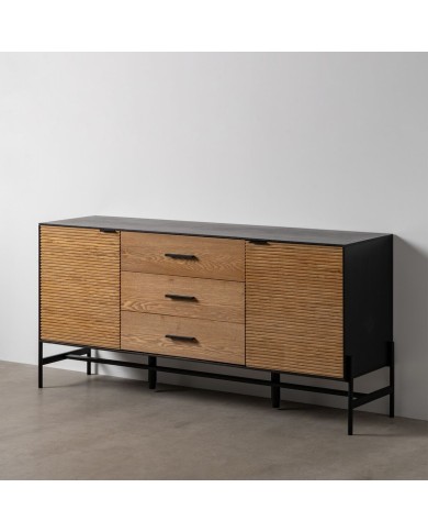 Credenza ORLEANS Nero Naturale Ferro Legno MDF 164 x 40 x 75 cm