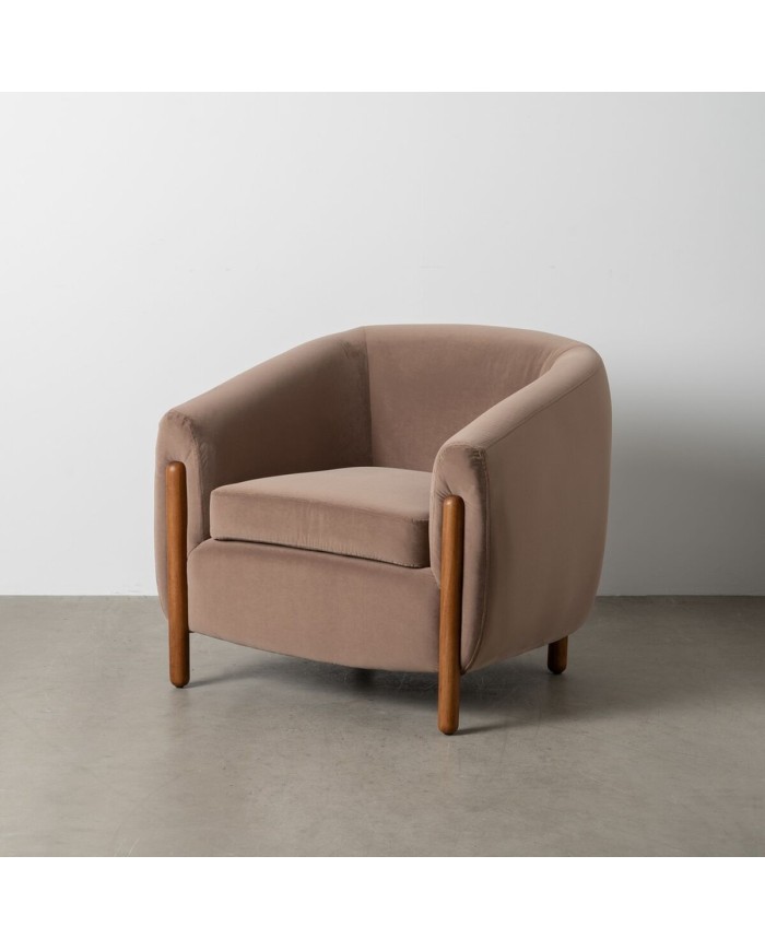 Poltrona Naturale Taupé Legno d'albero della gomma Foam Tessuto 87 x 80 x 81 cm