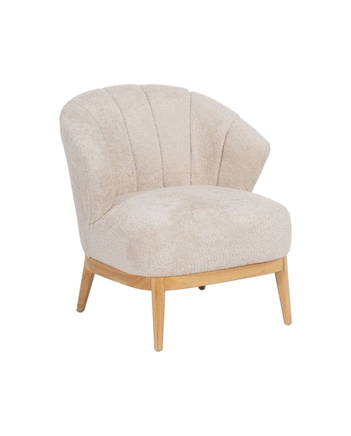 Poltrona Crema Naturale Legno d'albero della gomma Foam Tessuto 71 x 75 x 76 cm