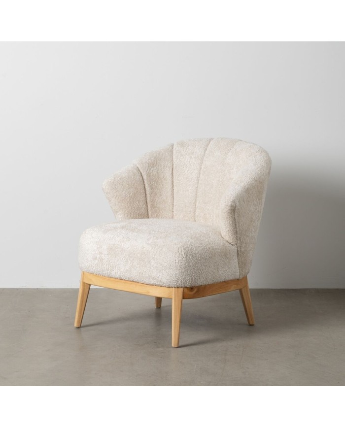 Poltrona Crema Naturale Legno d'albero della gomma Foam Tessuto 71 x 75 x 76 cm