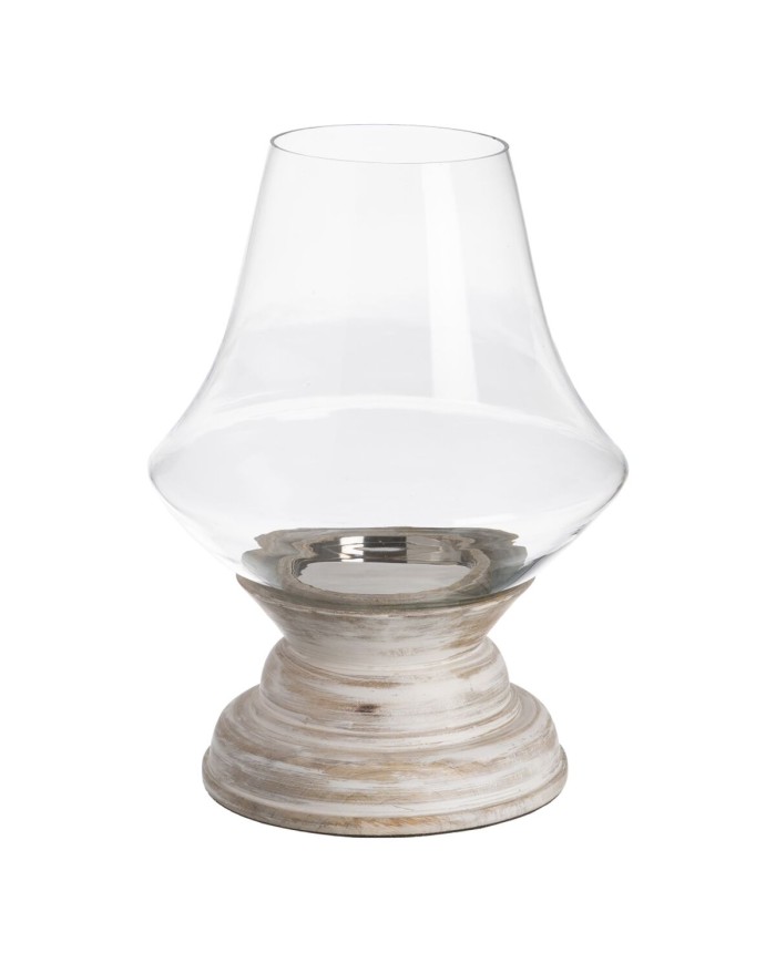 Portacandele Bianco Legno Cristallo 28 x 28 x 38 cm