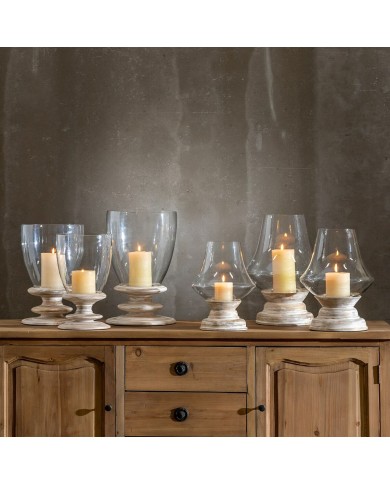 Portacandele Bianco Legno Cristallo 28 x 28 x 38 cm