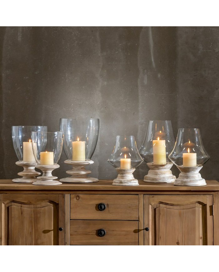 Portacandele Bianco Legno Cristallo 28 x 28 x 38 cm