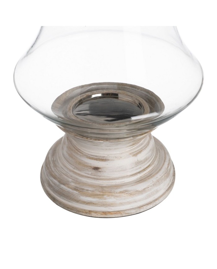 Portacandele Bianco Legno Cristallo 28 x 28 x 38 cm