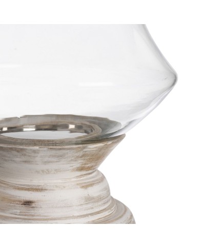 Portacandele Bianco Legno Cristallo 28 x 28 x 38 cm