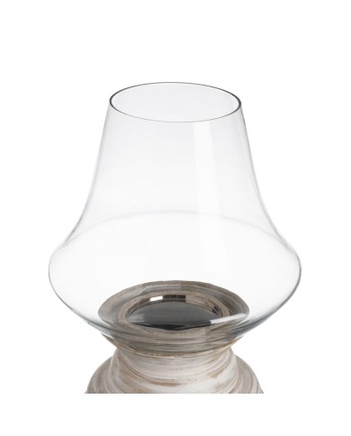 Portacandele Bianco Legno Cristallo 28 x 28 x 38 cm