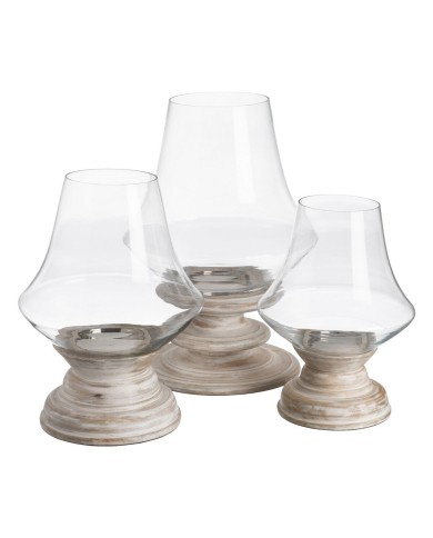 Portacandele Bianco Legno Cristallo 28 x 28 x 38 cm