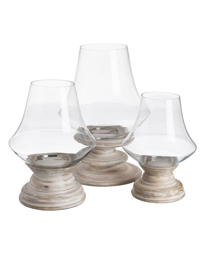 Portacandele Bianco Legno Cristallo 28 x 28 x 38 cm