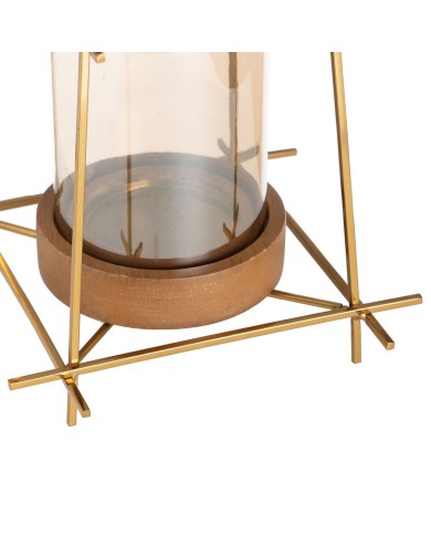 Portacandele Marrone Dorato Legno Cristallo Acciaio 20 x 20 x 23 cm