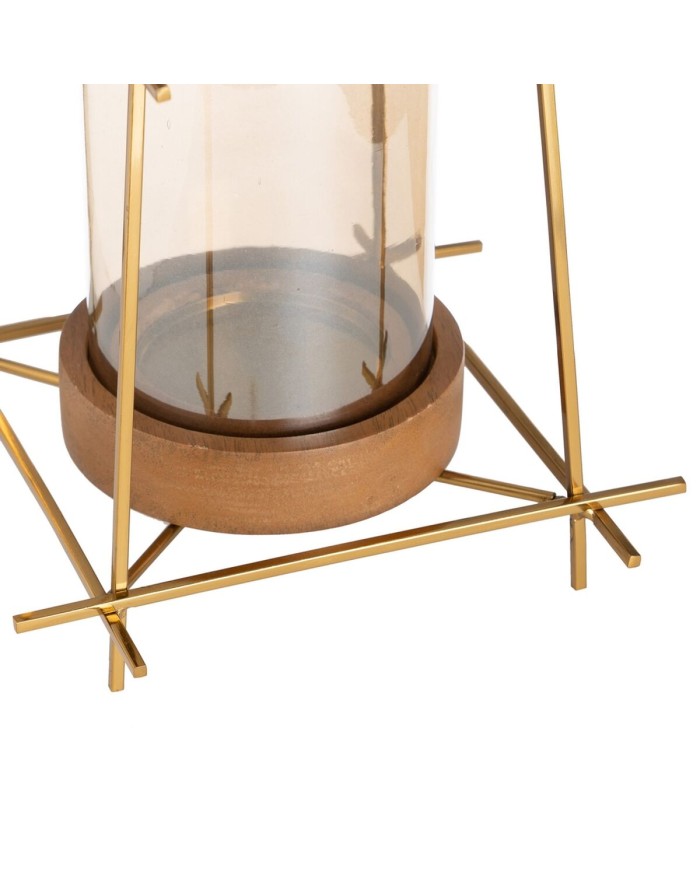 Portacandele Marrone Dorato Legno Cristallo Acciaio 20 x 20 x 23 cm Portacandele Marrone Dorato Legno Cristallo Acciaio 20 x 20 x 23 cm