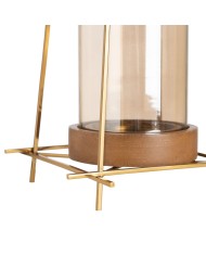 Portacandele Marrone Dorato Legno Cristallo Acciaio 20 x 20 x 23 cm Portacandele Marrone Dorato Legno Cristallo Acciaio 20 x 20 x 23 cm