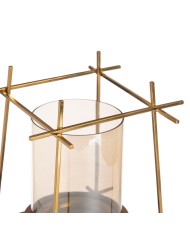 Portacandele Marrone Dorato Legno Cristallo Acciaio 20 x 20 x 23 cm Portacandele Marrone Dorato Legno Cristallo Acciaio 20 x 20 x 23 cm