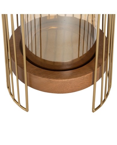Portacandele Marrone Dorato Legno Cristallo Acciaio 18 x 18 x 25 cm