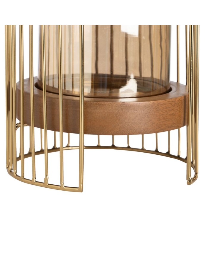 Portacandele Marrone Dorato Legno Cristallo Acciaio 18 x 18 x 25 cm Portacandele Marrone Dorato Legno Cristallo Acciaio 18 x 18 x 25 cm