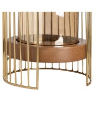 Portacandele Marrone Dorato Legno Cristallo Acciaio 18 x 18 x 25 cm Portacandele Marrone Dorato Legno Cristallo Acciaio 18 x 18 x 25 cm