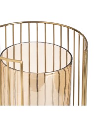 Portacandele Marrone Dorato Legno Cristallo Acciaio 18 x 18 x 25 cm Portacandele Marrone Dorato Legno Cristallo Acciaio 18 x 18 x 25 cm