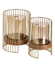 Portacandele Marrone Dorato Legno Cristallo Acciaio 18 x 18 x 25 cm Portacandele Marrone Dorato Legno Cristallo Acciaio 18 x 18 x 25 cm