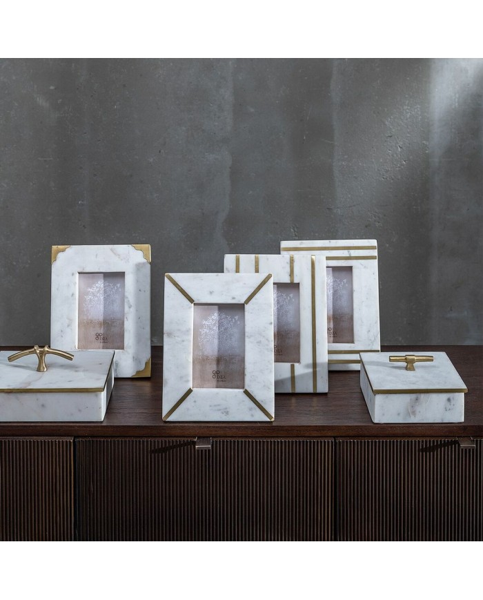 Cornice Portafoto Bianco Dorato Rame Marmo 10 x 15 cm 19 x 1,5 x 24 cm