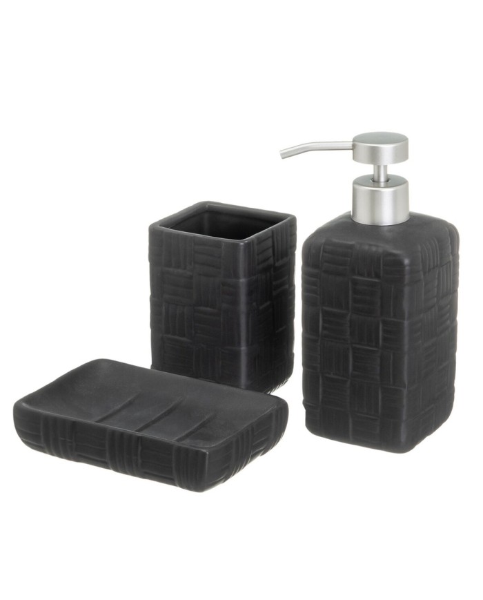 Set da Bagno Nero Ceramica 14 x 10 x 20 cm Set da Bagno Nero Ceramica 14 x 10 x 20 cm