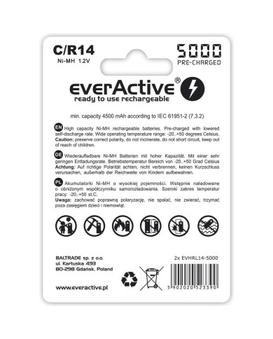 Batterie Ricaricabili EverActive EVHRL14-5000 1,2 V 5000 mAh Batterie Ricaricabili EverActive EVHRL14-5000 1,2 V 5000 mAh