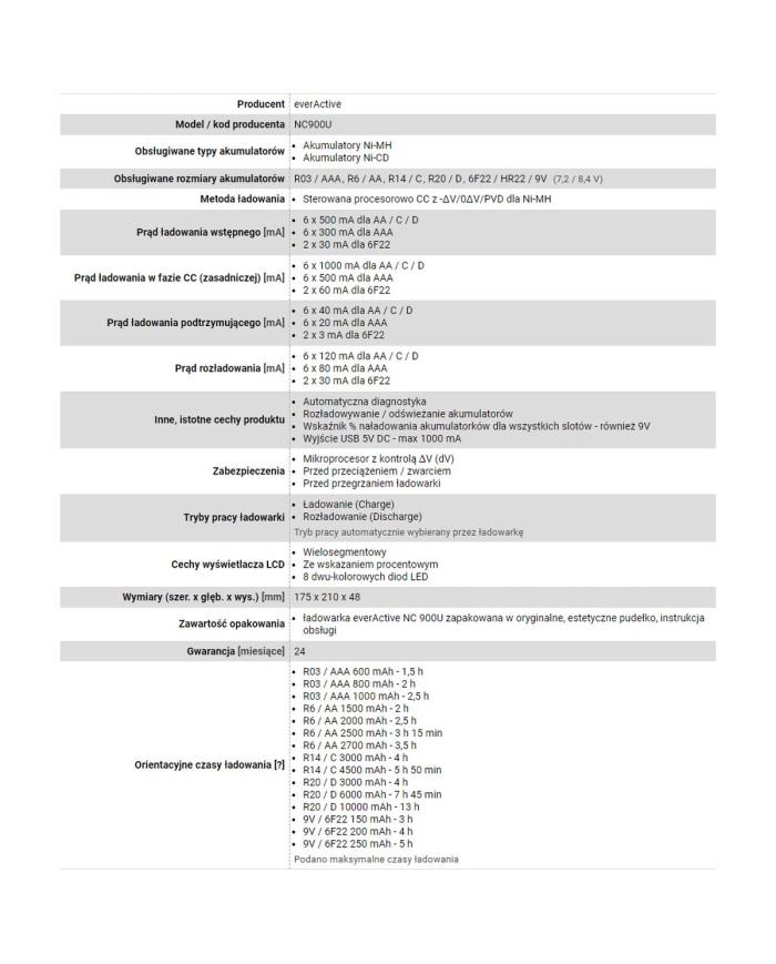 Caricabatterie EverActive NC-900U