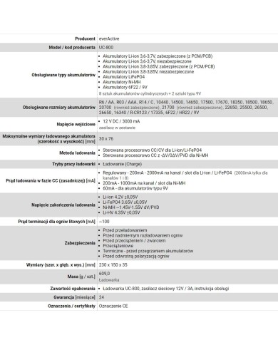 Caricatore portatile EverActive UC-800 Nero 2000 mAh 1000 mAh