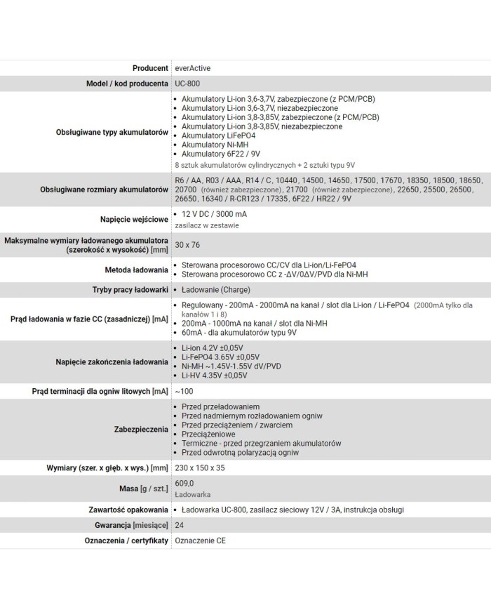 Caricatore portatile EverActive UC-800 Nero 2000 mAh 1000 mAh