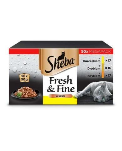 Cibo per gatti Sheba Fresh & Fine Pollo Tacchino Uccelli 50 x 50 g Cibo per gatti Sheba Fresh & Fine Pollo Tacchino Uccelli 50 x 50 g