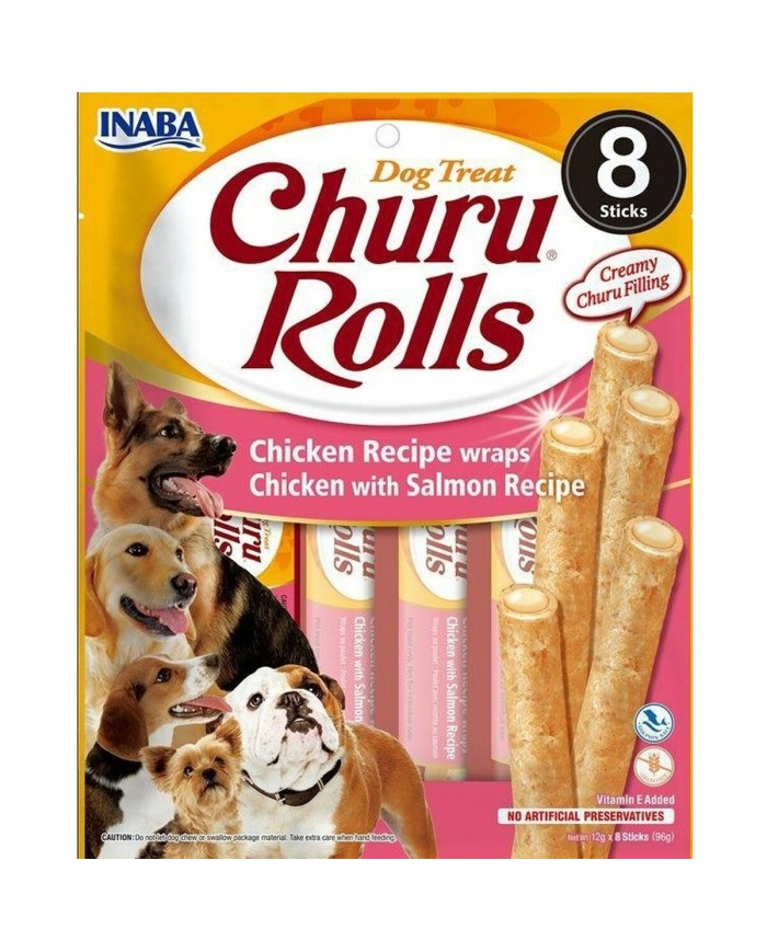 Snack per Cani Inaba Churu Rolls Chicken with salmon Pollo Salmone Pesce 8 x 12 g