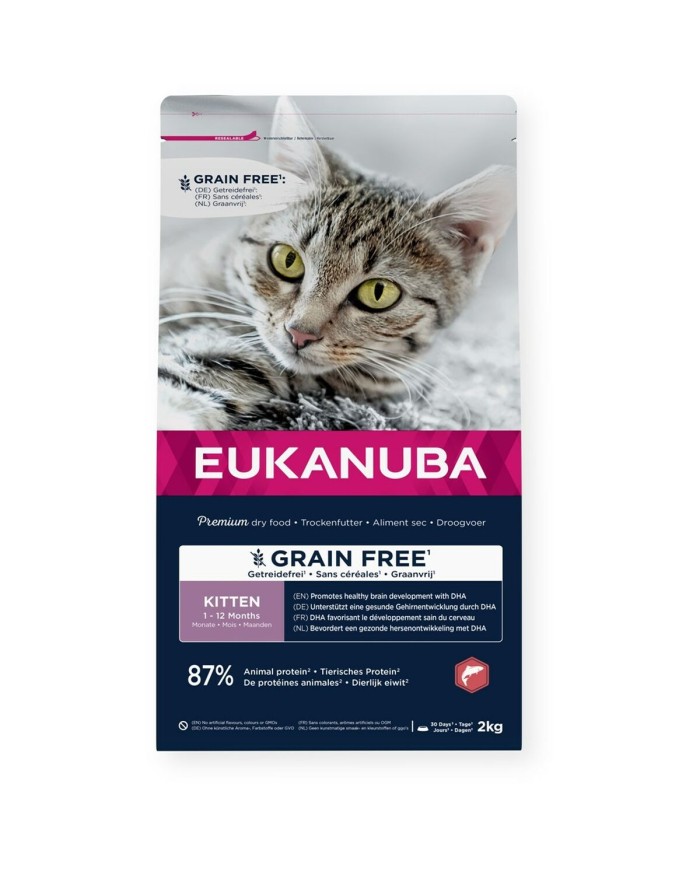 Cibo per gatti Eukanuba Grain Free Kitten Salmon Pesce 2 Kg
