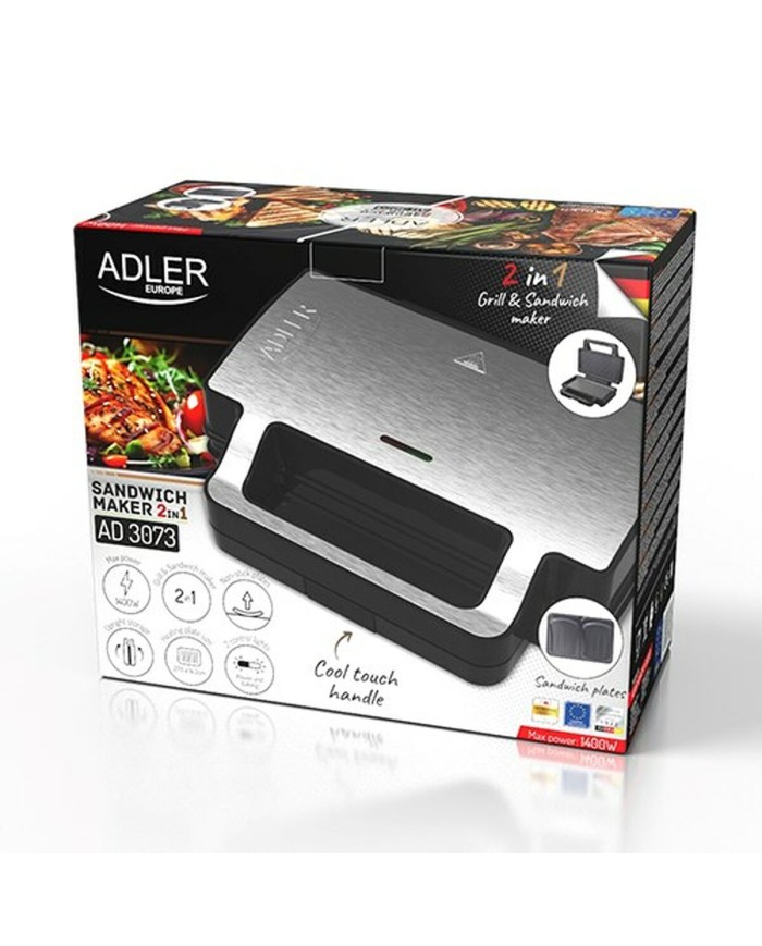 Piastra Grill Elettrica Adler AD 3073 Nero Argentato Piastra Grill Elettrica Adler AD 3073 Nero Argentato