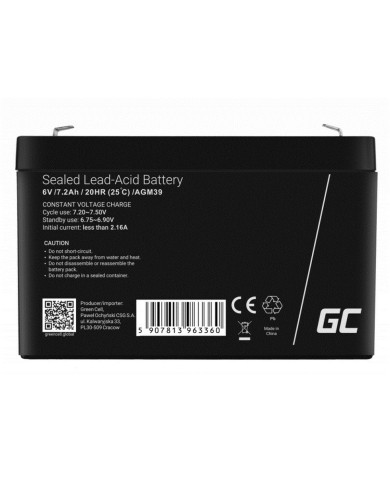 Batteria per Gruppo di Continuità UPS Green Cell AGM39 7200 mAh 6 V Batteria per Gruppo di Continuità UPS Green Cell AGM39 7200 mAh 6 V