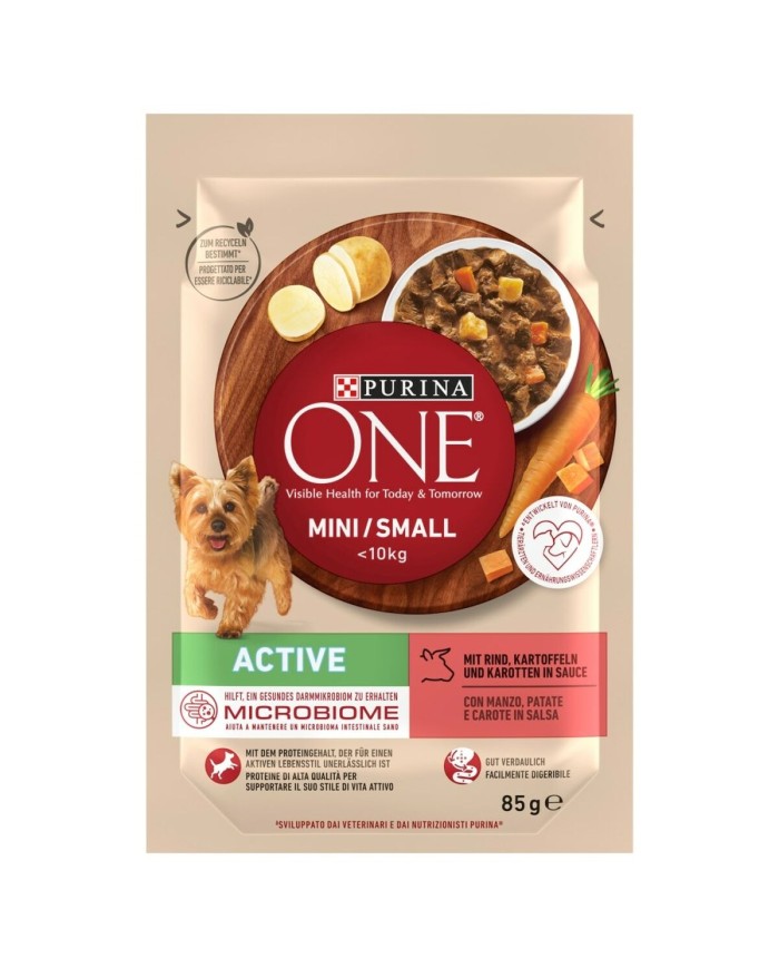 Cibo umido Purina Mini/Small Active Beef Carne di manzo e vitello 85 g Cibo umido Purina Mini/Small Active Beef Carne di manzo e vitello 85 g