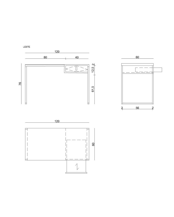 Scrivania Unique LESTE JSBG-142-1 Nero Acciaio 120 x 76 x 60 cm