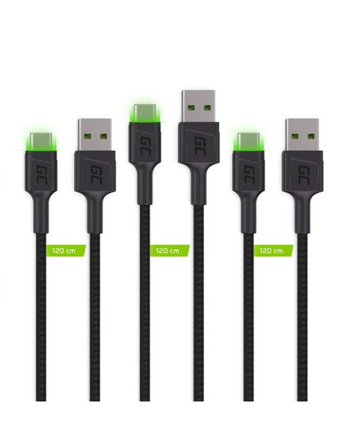 Adattatore USB con USB-C Green Cell KABGCSET02 Nero 1,2 m (3 Unità)
