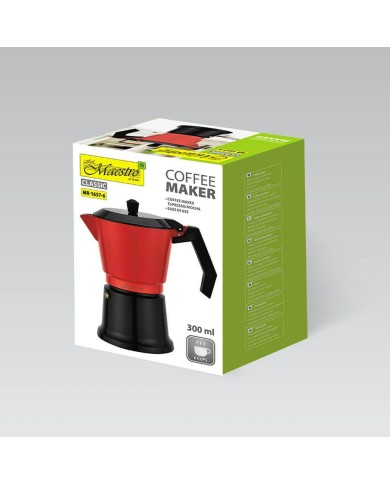 Caffettiera Italiana Feel Maestro MR-1657-6 Nero Rosso Alluminio 300 ml 6 Tazze Caffettiera Italiana Feel Maestro MR-1657-6 Nero Rosso Alluminio 300 ml 6 Tazze
