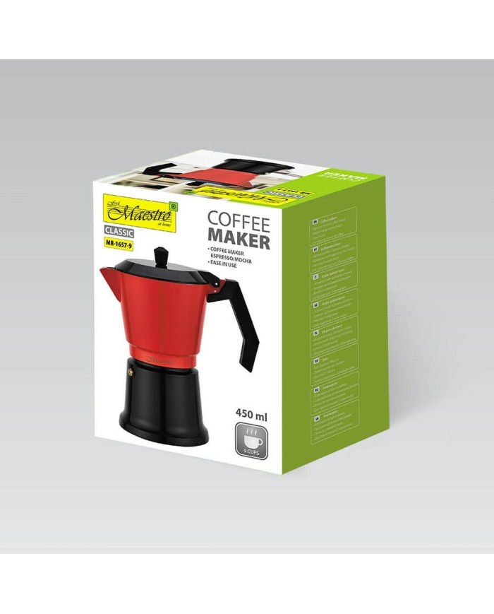 Caffettiera Italiana Feel Maestro MR-1657-9 Nero Rosso Alluminio 450 ml 9 Tazze