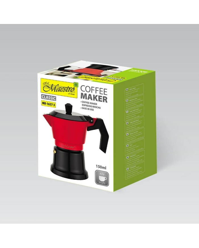 Caffettiera Italiana Feel Maestro MR-1657-3 Nero Rosso Alluminio 150 ml 3 Tazze