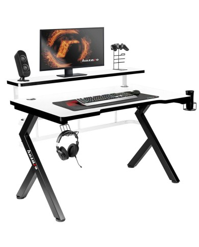 Scrivania Gaming Huzaro HZ-Hero 5.0 White Bianco Nero Fibra di carbonio 120 x 60 cm