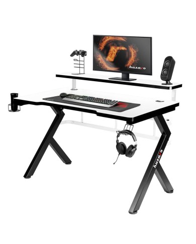 Scrivania Gaming Huzaro HZ-Hero 5.0 White Bianco Nero Fibra di carbonio 120 x 60 cm