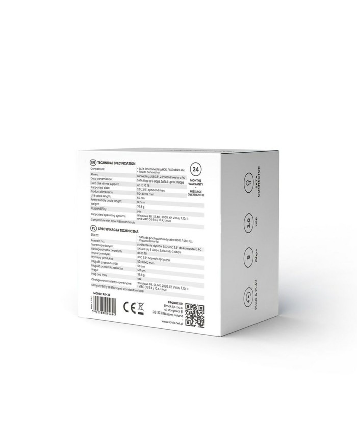 Cavo USB SATA III Savio AK-39 Nero 50 cm