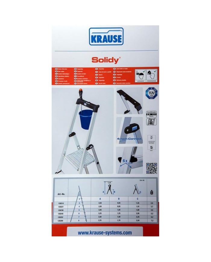 Scala Pieghevole a 4 Scalini Krause 126221 Argentato Alluminio