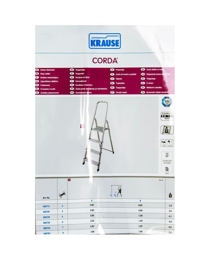 Scala Pieghevole a 4 Scalini Krause 000705 Argentato Alluminio