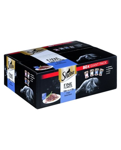 Cibo per gatti Sheba Fine Flakes Salmone Tonno Pesce Baccalà 80 x 85 g
