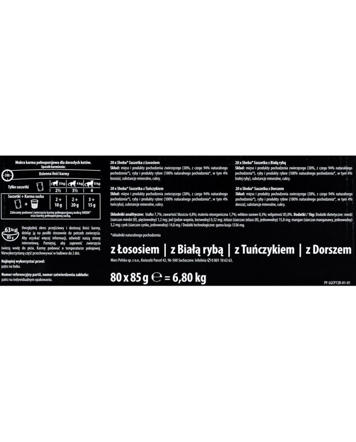 Cibo per gatti Sheba Fine Flakes Salmone Tonno Pesce Baccalà 80 x 85 g