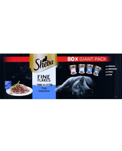 Cibo per gatti Sheba Fine Flakes Salmone Tonno Pesce Baccalà 80 x 85 g
