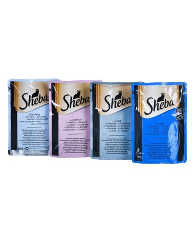 Cibo per gatti Sheba Fine Flakes Salmone Tonno Pesce Baccalà 80 x 85 g