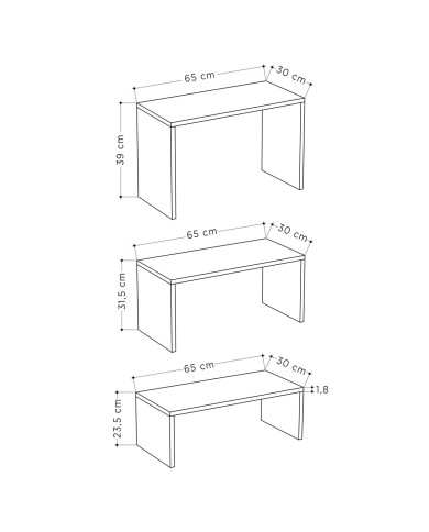 Set di 3 tavoli Alexandra House Living Rovere Legno MDP 32 x 65 x 30 cm 24 x 65 x 30 cm 39 x 65 x 30 cm