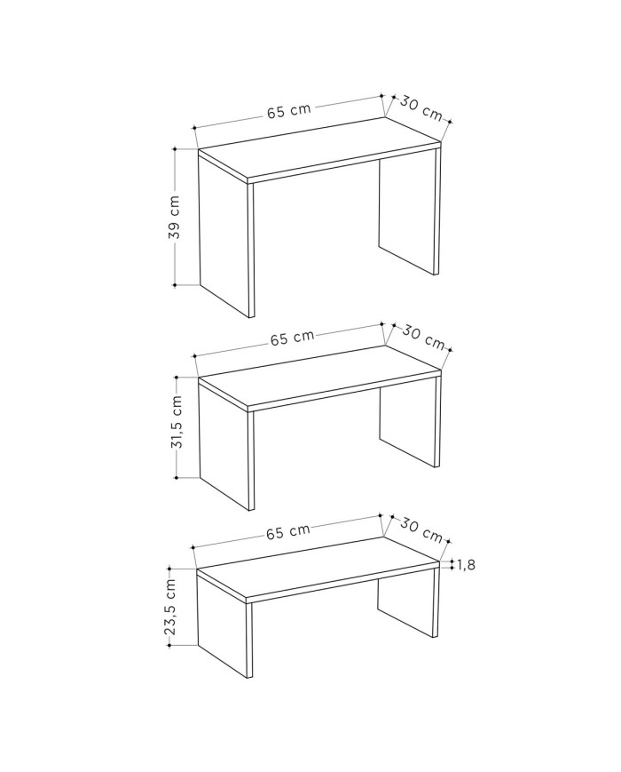 Set di 3 tavoli Alexandra House Living Rovere Legno MDP 32 x 65 x 30 cm 24 x 65 x 30 cm 39 x 65 x 30 cm